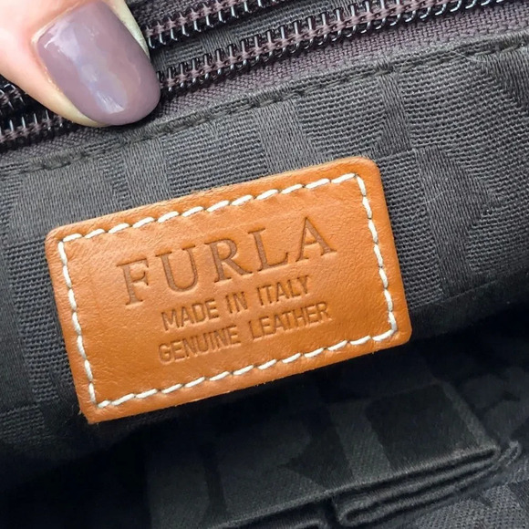 Furla Orange Brown Pebbled Leather Crossbody Bag - Picture 7 of 15